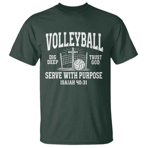 Christian Volleyball Dig Deep Trust God Serve With Purpose T Shirt Isaiah 40:31 Bible Verse Faith Sport TS11 Dark Forest Green Print Your Wear