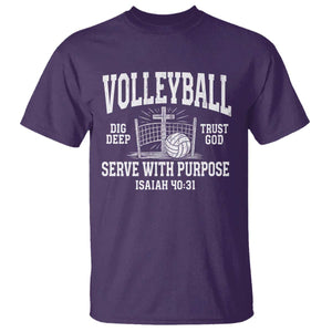 Christian Volleyball Dig Deep Trust God Serve With Purpose T Shirt Isaiah 40:31 Bible Verse Faith Sport TS11 Purple Print Your Wear