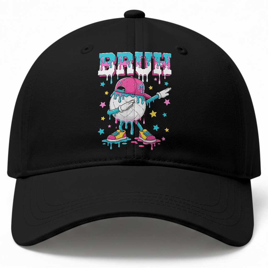 Volleyball Drip Bruh Meme Baseball Cap Volleyball Baseball Ice Cream Dripping TS11 Print Your Wear