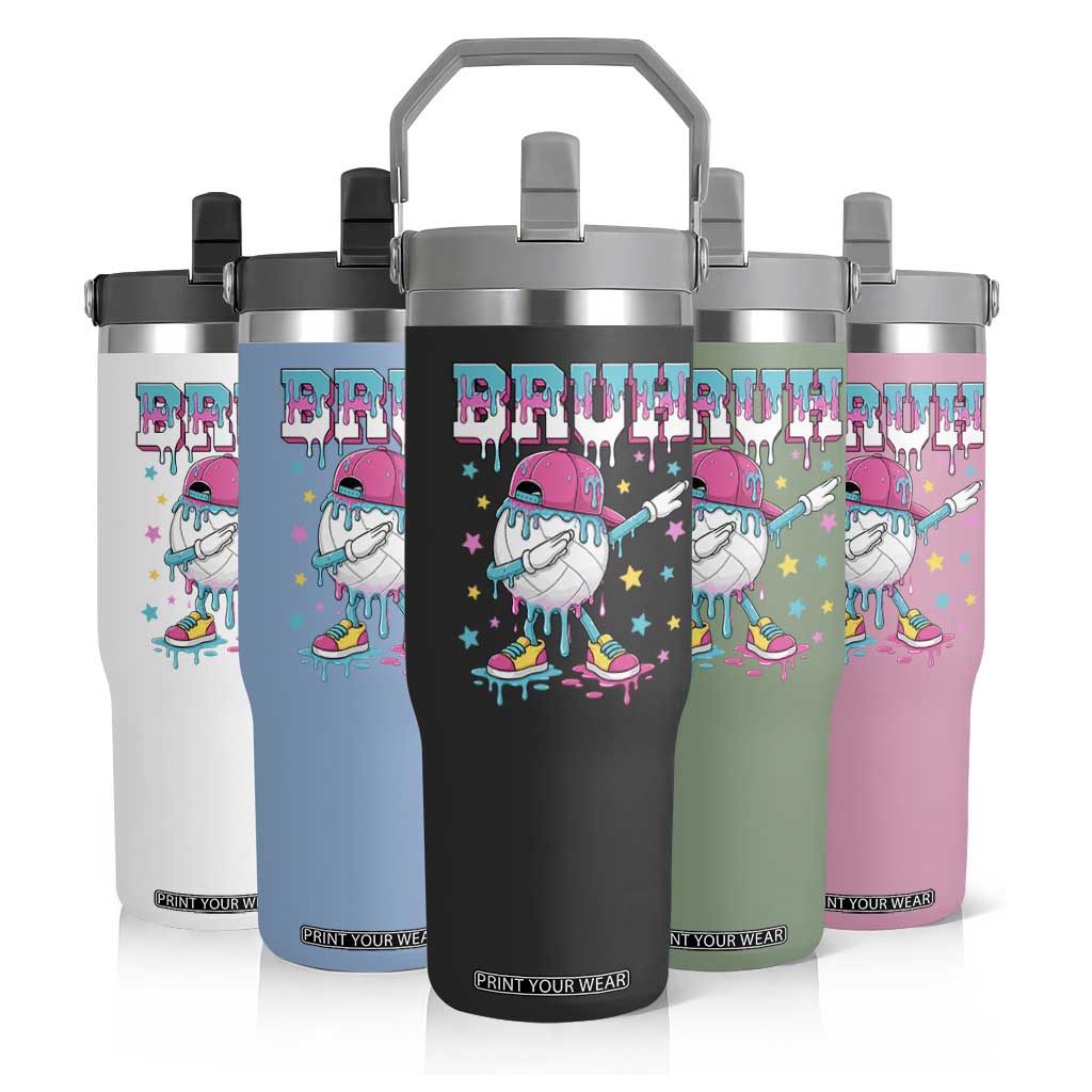 Volleyball Drip Bruh Meme Flip Straw Tumbler Volleyball Baseball Ice Cream Dripping
