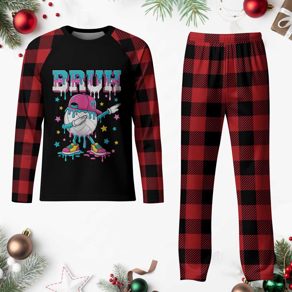 Volleyball Drip Bruh Meme Plaid Pajama Set Volleyball Baseball Ice Cream Dripping TS11 Buffalo Plaid Print Your Wear