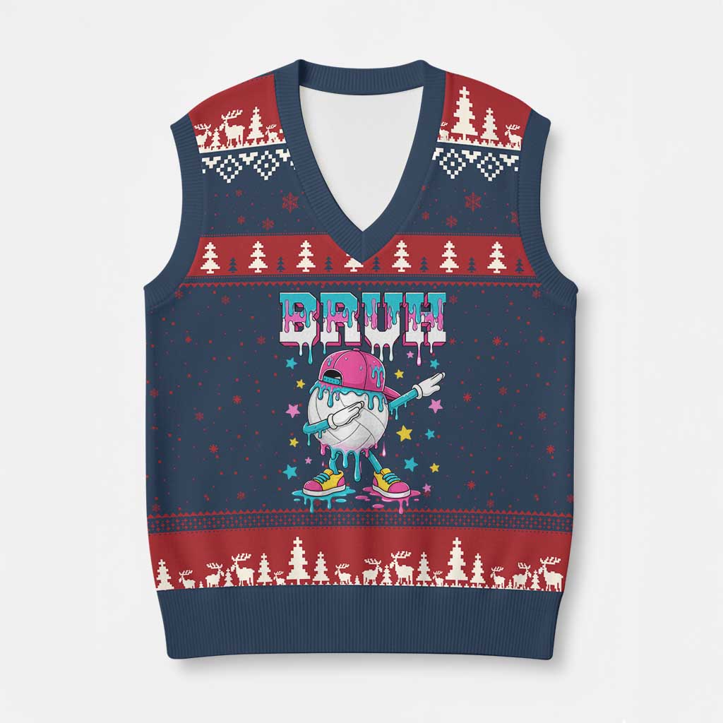 Volleyball Drip Bruh Meme V-Neck Knit Sweater Vest Volleyball Baseball Ice Cream Dripping TS11 Navy Red Print Your Wear