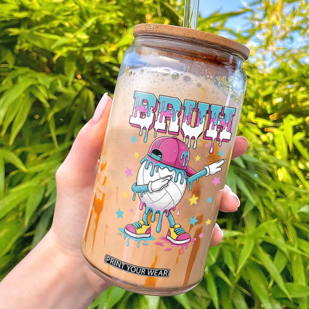 Volleyball Drip Bruh Meme Glass Can Volleyball Baseball Ice Cream Dripping TS11 Black Print Your Wear