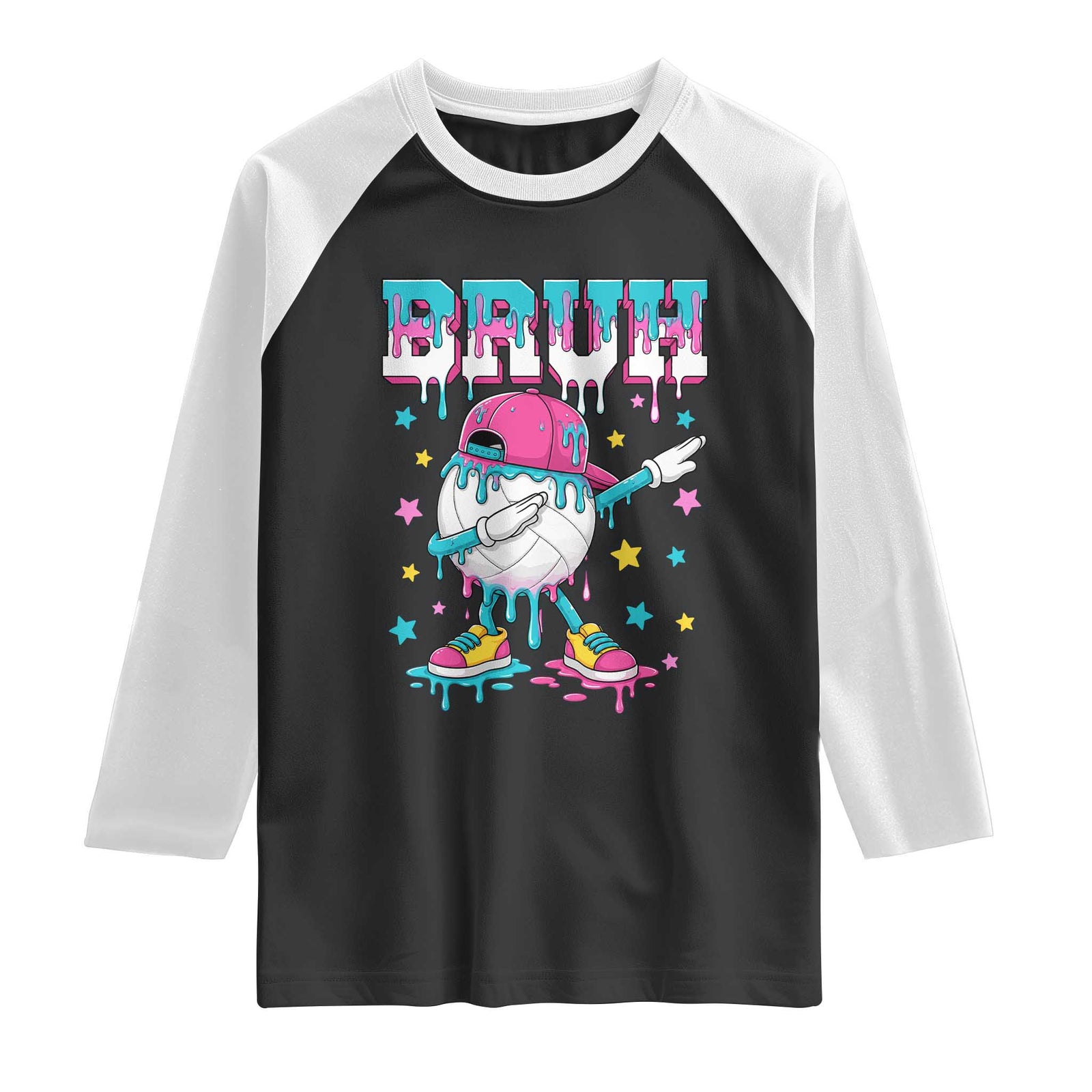 Volleyball Drip Bruh Meme Raglan Shirt Volleyball Baseball Ice Cream Dripping TS11 Black White Print Your Wear