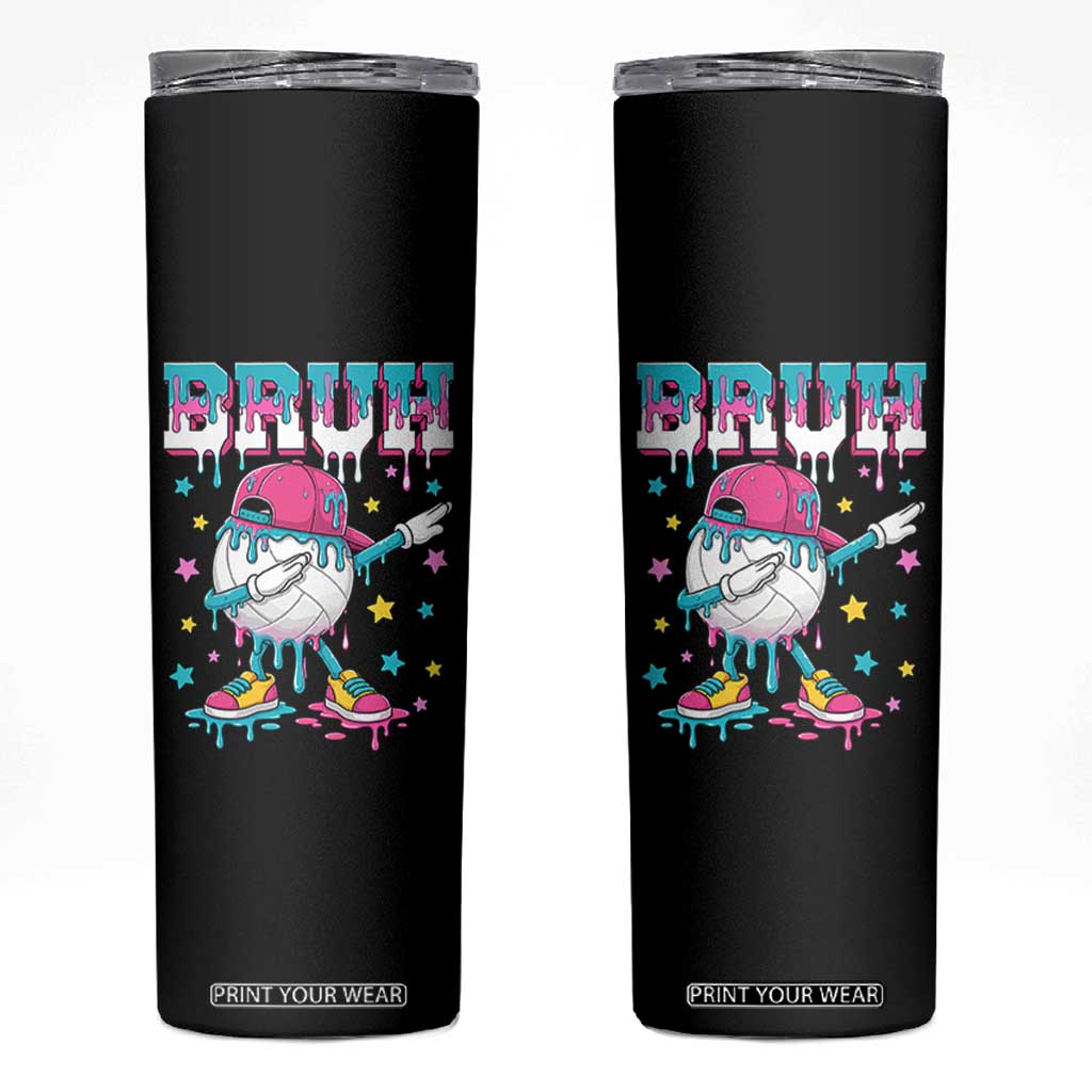 Volleyball Drip Bruh Meme Skinny Tumbler Volleyball Baseball Ice Cream Dripping TS11 Black Print Your Wear