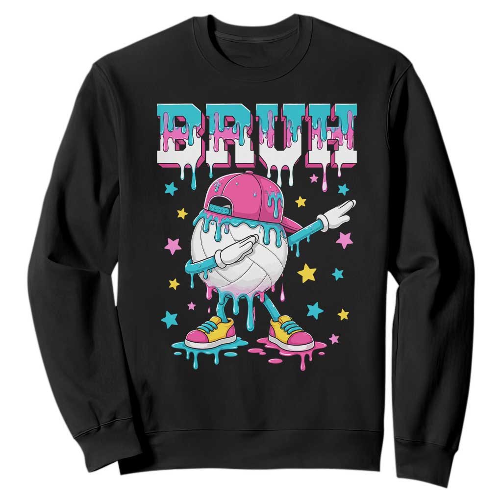 Volleyball Drip Bruh Meme Sweatshirt Volleyball Baseball Ice Cream Dripping TS11 Black Print Your Wear