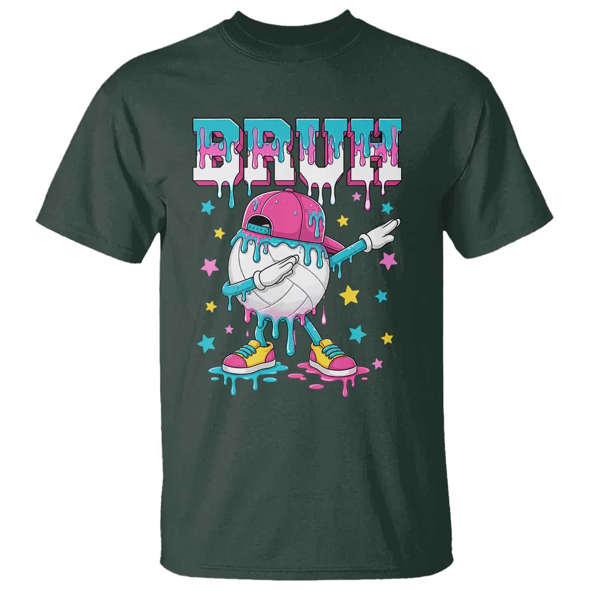 Volleyball Drip Bruh Meme T Shirt Volleyball Baseball Ice Cream Dripping TS11 Dark Forest Green Print Your Wear