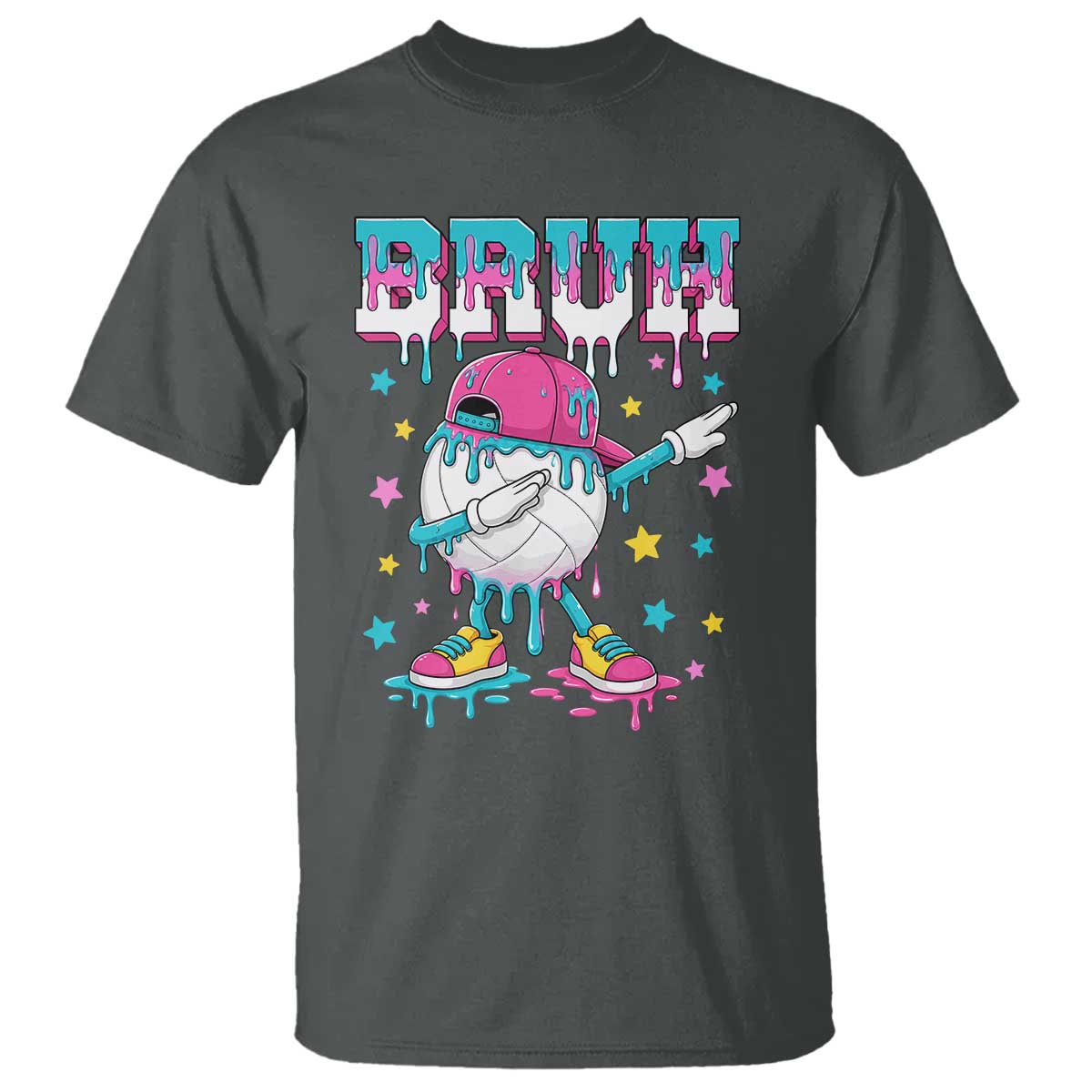 Volleyball Drip Bruh Meme T Shirt Volleyball Baseball Ice Cream Dripping TS11 Dark Heather Print Your Wear