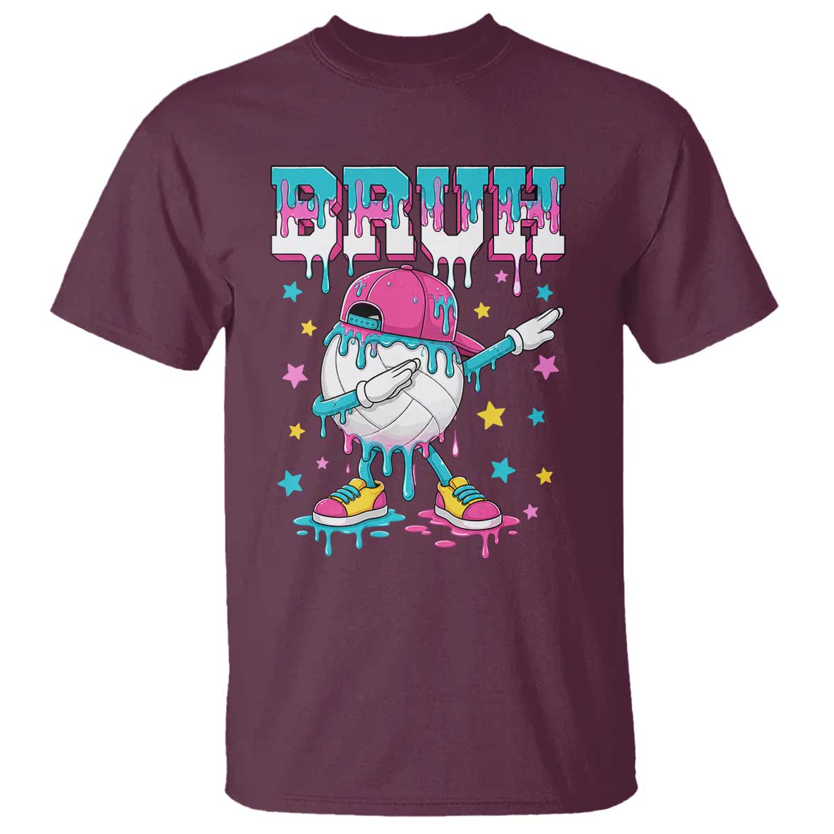 Volleyball Drip Bruh Meme T Shirt Volleyball Baseball Ice Cream Dripping TS11 Maroon Print Your Wear