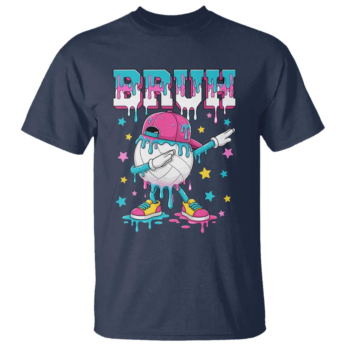 Volleyball Drip Bruh Meme T Shirt Volleyball Baseball Ice Cream Dripping TS11 Navy Print Your Wear