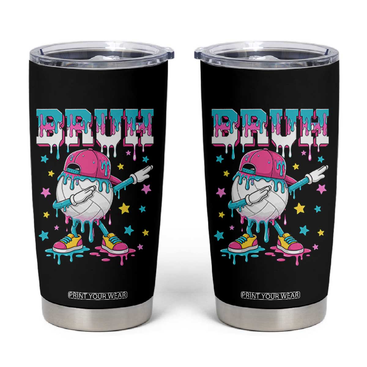 Volleyball Drip Bruh Meme Tumbler Cup Volleyball Baseball Ice Cream Dripping TS11 Black Print Your Wear