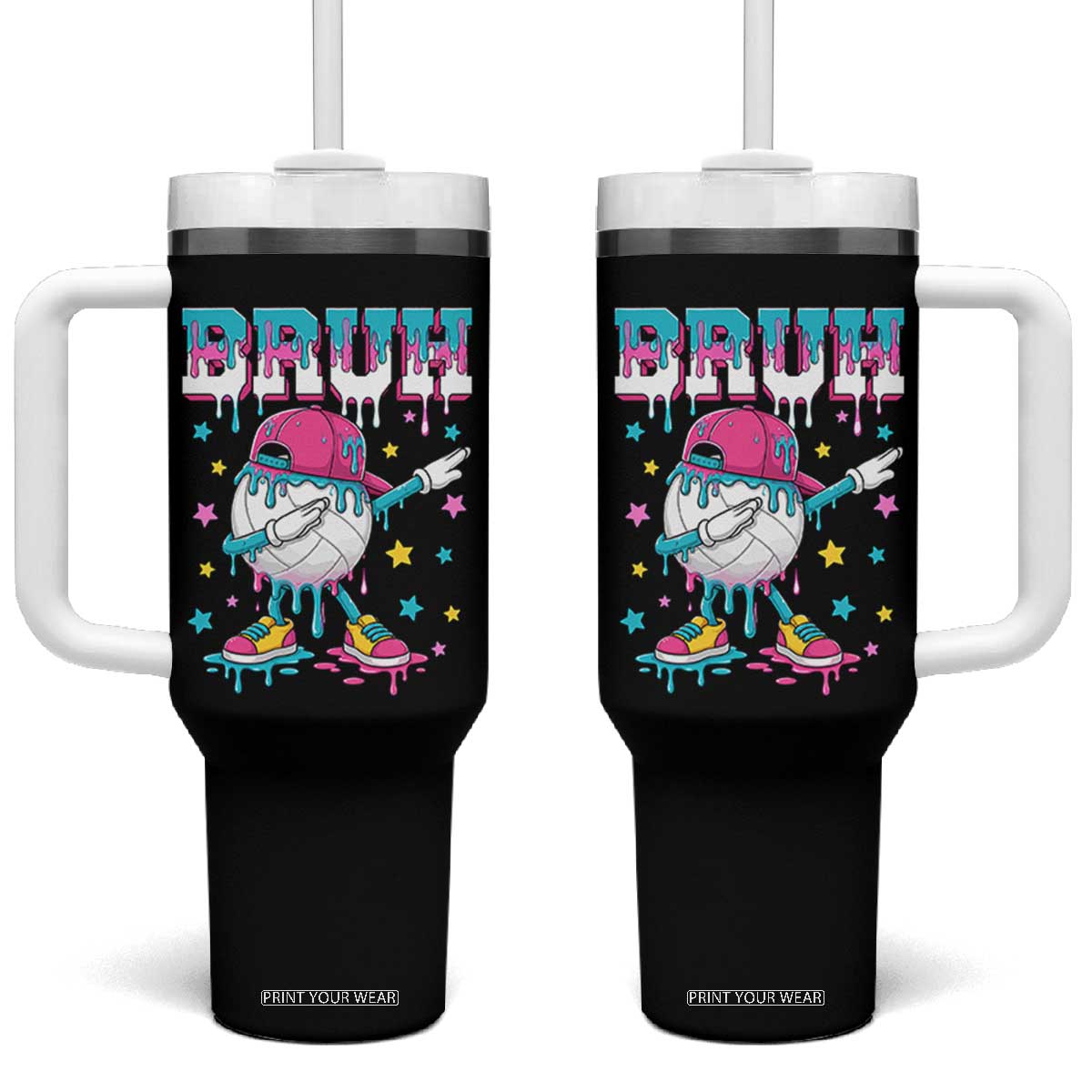 Volleyball Drip Bruh Meme Tumbler With Handle Volleyball Baseball Ice Cream Dripping