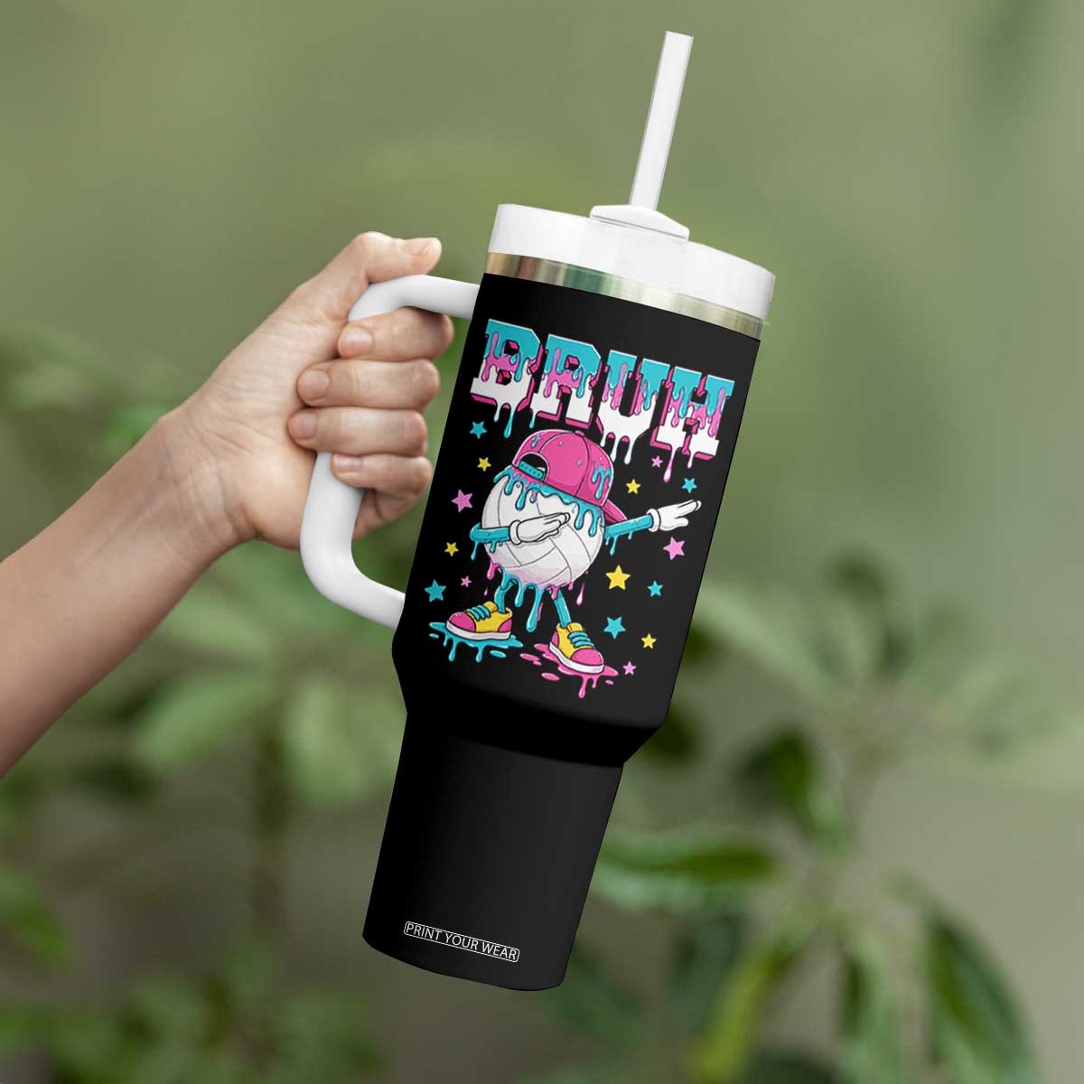 Volleyball Drip Bruh Meme Tumbler With Handle Volleyball Baseball Ice Cream Dripping