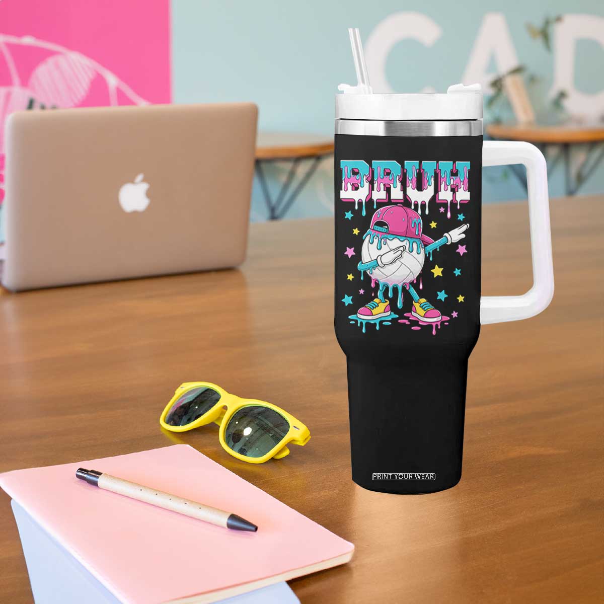Volleyball Drip Bruh Meme Tumbler With Handle Volleyball Baseball Ice Cream Dripping