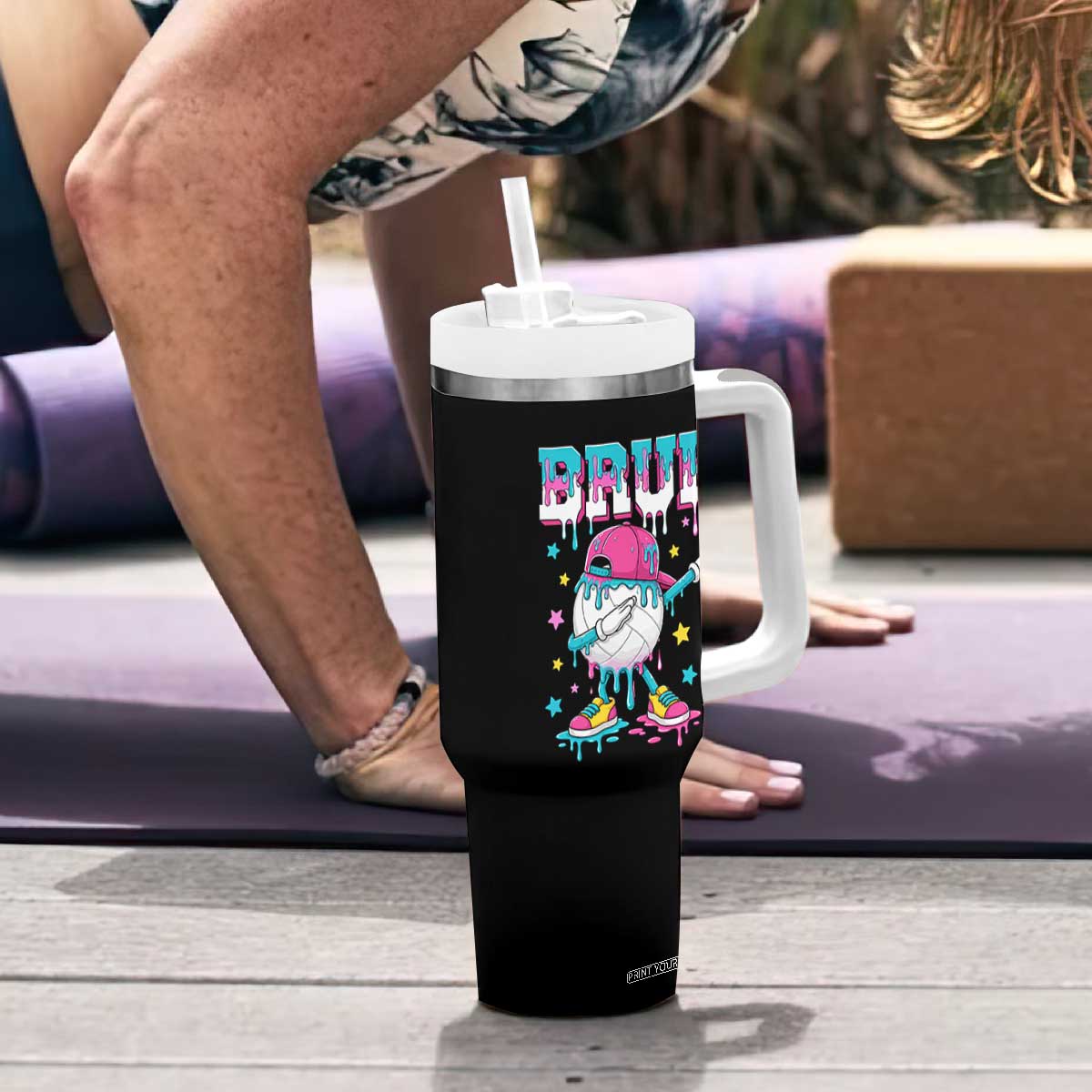 Volleyball Drip Bruh Meme Tumbler With Handle Volleyball Baseball Ice Cream Dripping
