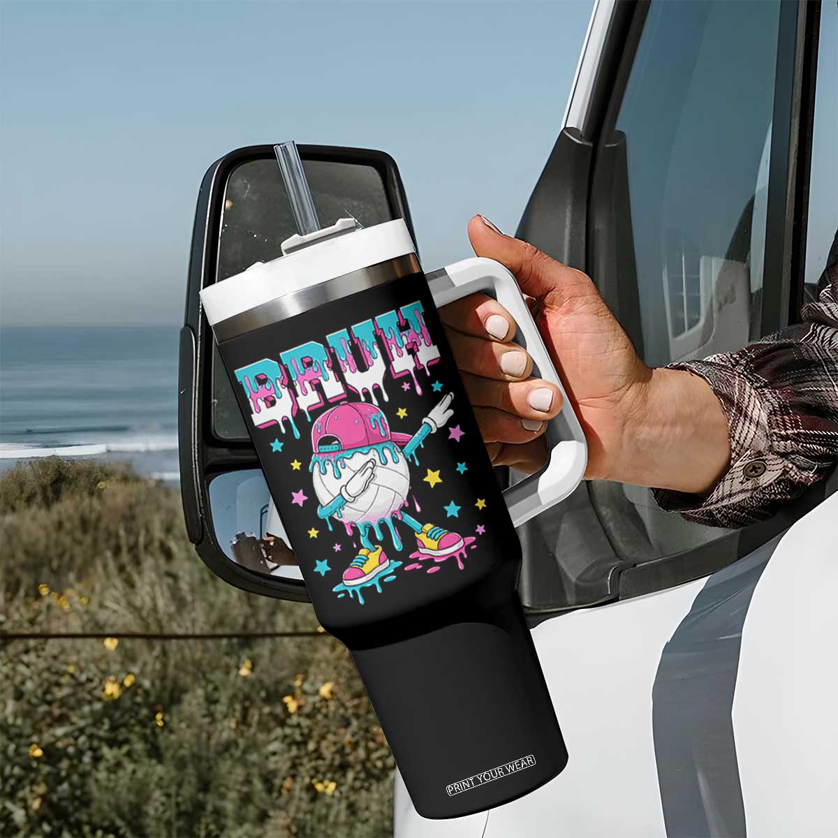 Volleyball Drip Bruh Meme Tumbler With Handle Volleyball Baseball Ice Cream Dripping