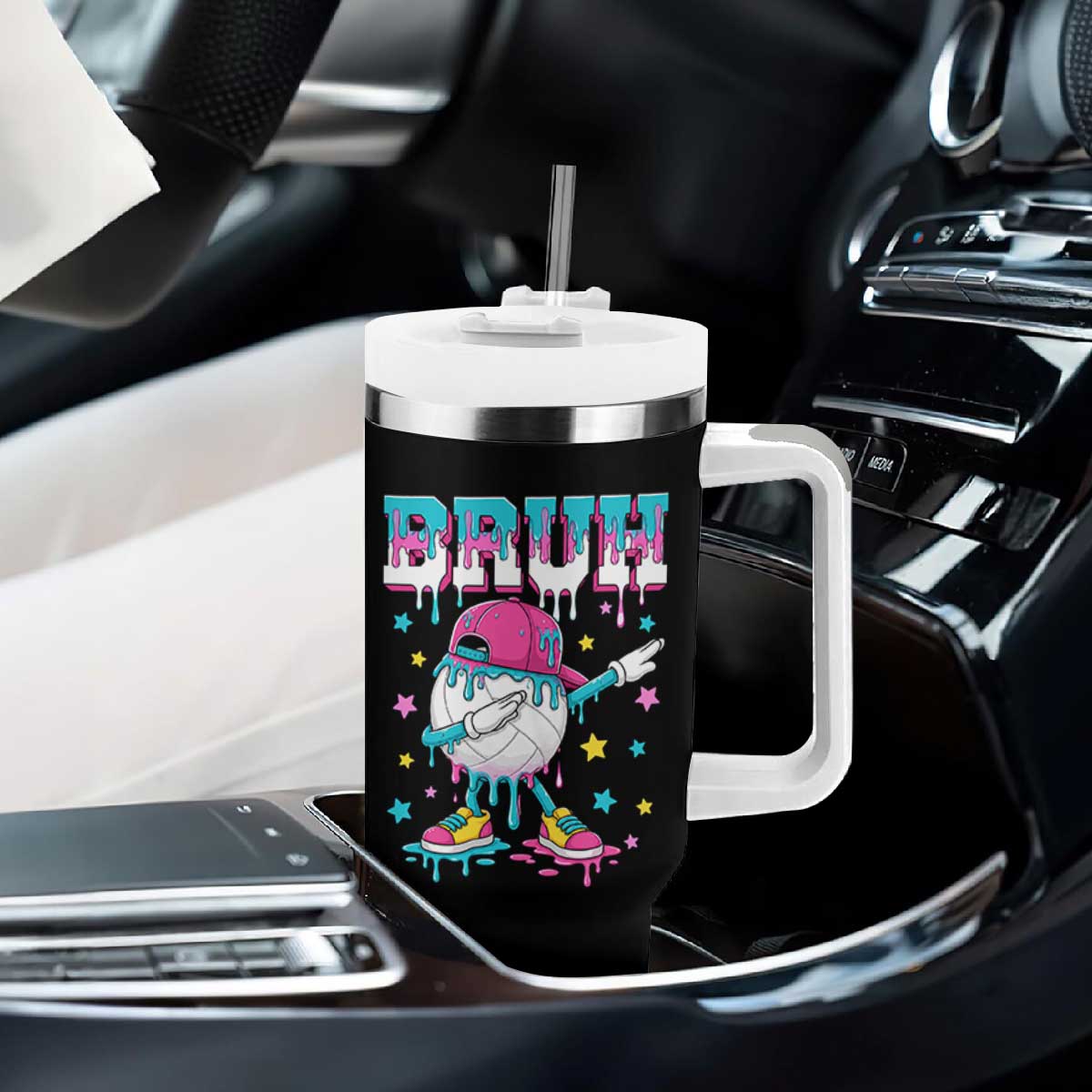Volleyball Drip Bruh Meme Tumbler With Handle Volleyball Baseball Ice Cream Dripping