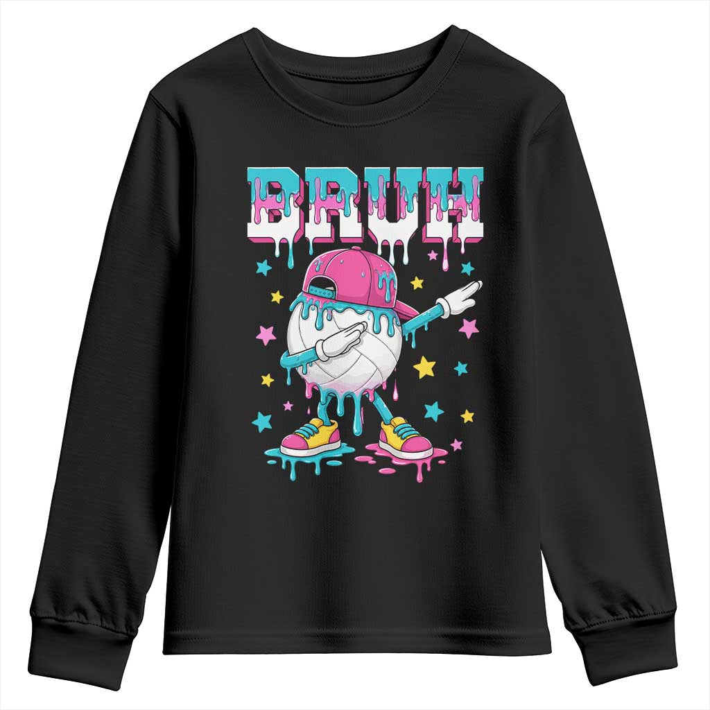 Volleyball Drip Bruh Meme Youth Sweatshirt Volleyball Baseball Ice Cream Dripping TS11 Black Print Your Wear