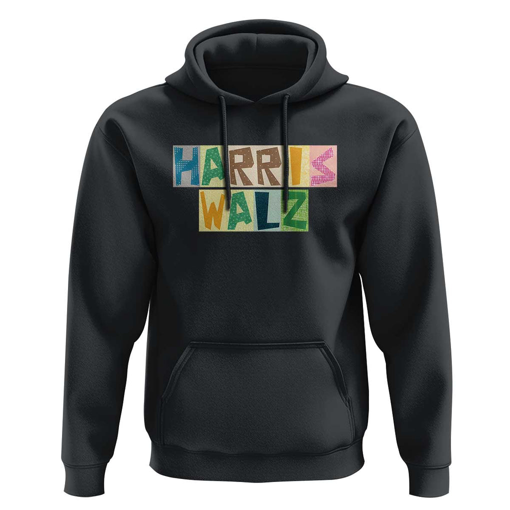 Harris Walz Supporter Hoodie Colorful Quilted Paper Pattern US Presidential Election TS11 Black Print Your Wear