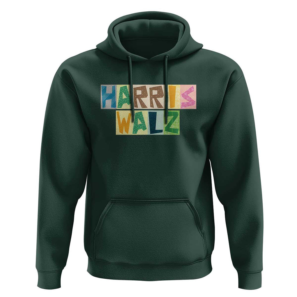 Harris Walz Supporter Hoodie Colorful Quilted Paper Pattern US Presidential Election TS11 Dark Forest Green Print Your Wear