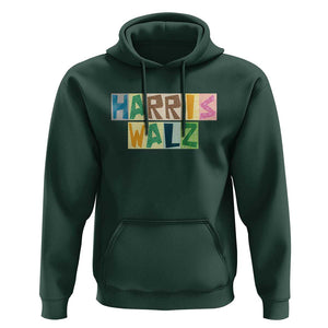 Harris Walz Supporter Hoodie Colorful Quilted Paper Pattern US Presidential Election TS11 Dark Forest Green Print Your Wear