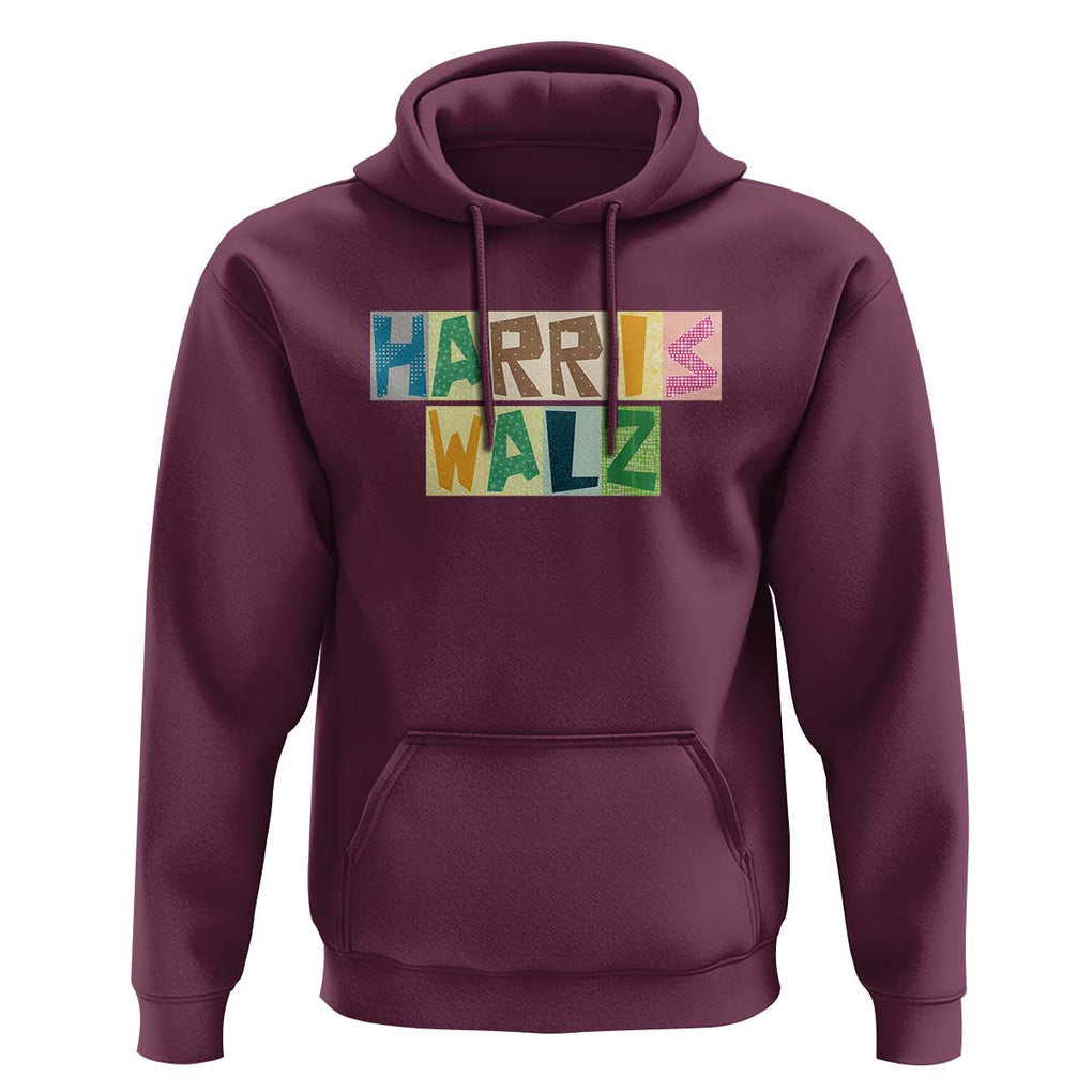 Harris Walz Supporter Hoodie Colorful Quilted Paper Pattern US Presidential Election TS11 Maroon Print Your Wear
