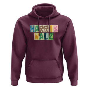 Harris Walz Supporter Hoodie Colorful Quilted Paper Pattern US Presidential Election TS11 Maroon Print Your Wear