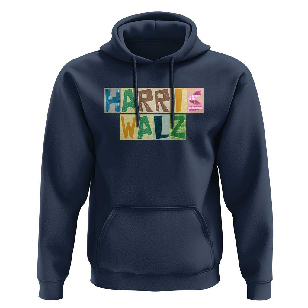 Harris Walz Supporter Hoodie Colorful Quilted Paper Pattern US Presidential Election TS11 Navy Print Your Wear