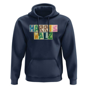Harris Walz Supporter Hoodie Colorful Quilted Paper Pattern US Presidential Election TS11 Navy Print Your Wear