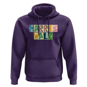 Harris Walz Supporter Hoodie Colorful Quilted Paper Pattern US Presidential Election TS11 Purple Print Your Wear
