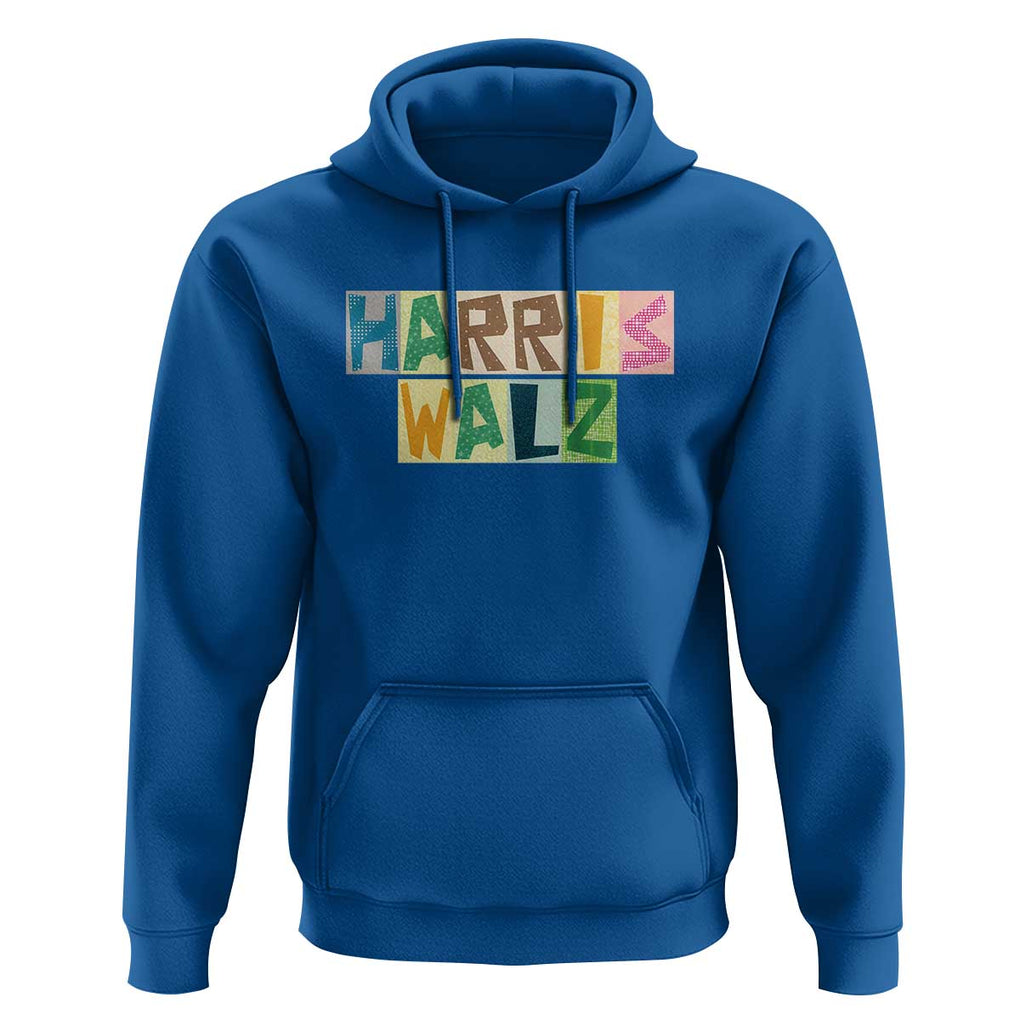 Harris Walz Supporter Hoodie Colorful Quilted Paper Pattern US Presidential Election TS11 Royal Blue Print Your Wear