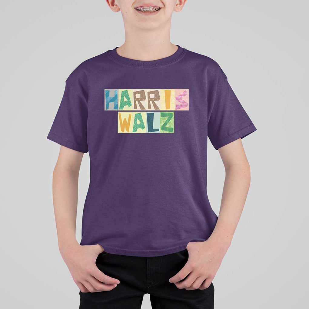 Harris Walz Supporter T Shirt For Kid Colorful Quilted Paper Pattern US Presidential Election TS11 Purple Print Your Wear