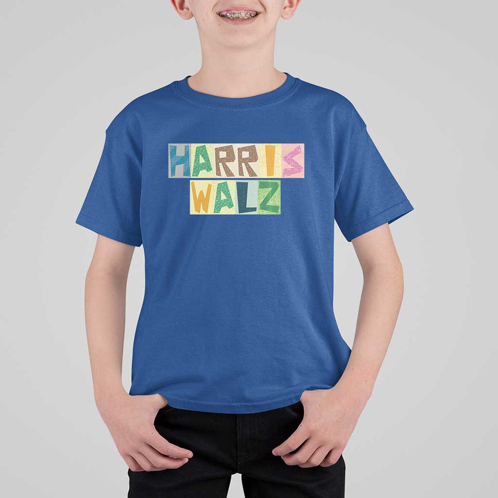 Harris Walz Supporter T Shirt For Kid Colorful Quilted Paper Pattern US Presidential Election TS11 Royal Blue Print Your Wear