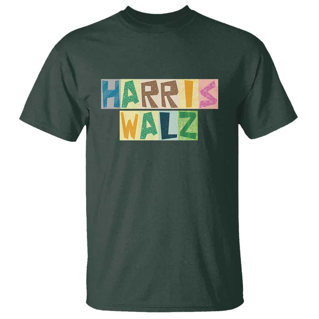 Harris Walz Supporter T Shirt Colorful Quilted Paper Pattern US Presidential Election TS11 Dark Forest Green Print Your Wear