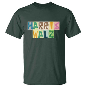 Harris Walz Supporter T Shirt Colorful Quilted Paper Pattern US Presidential Election TS11 Dark Forest Green Print Your Wear