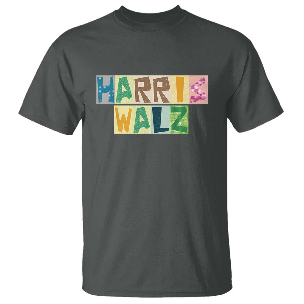 Harris Walz Supporter T Shirt Colorful Quilted Paper Pattern US Presidential Election TS11 Dark Heather Print Your Wear
