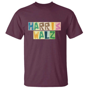 Harris Walz Supporter T Shirt Colorful Quilted Paper Pattern US Presidential Election TS11 Maroon Print Your Wear