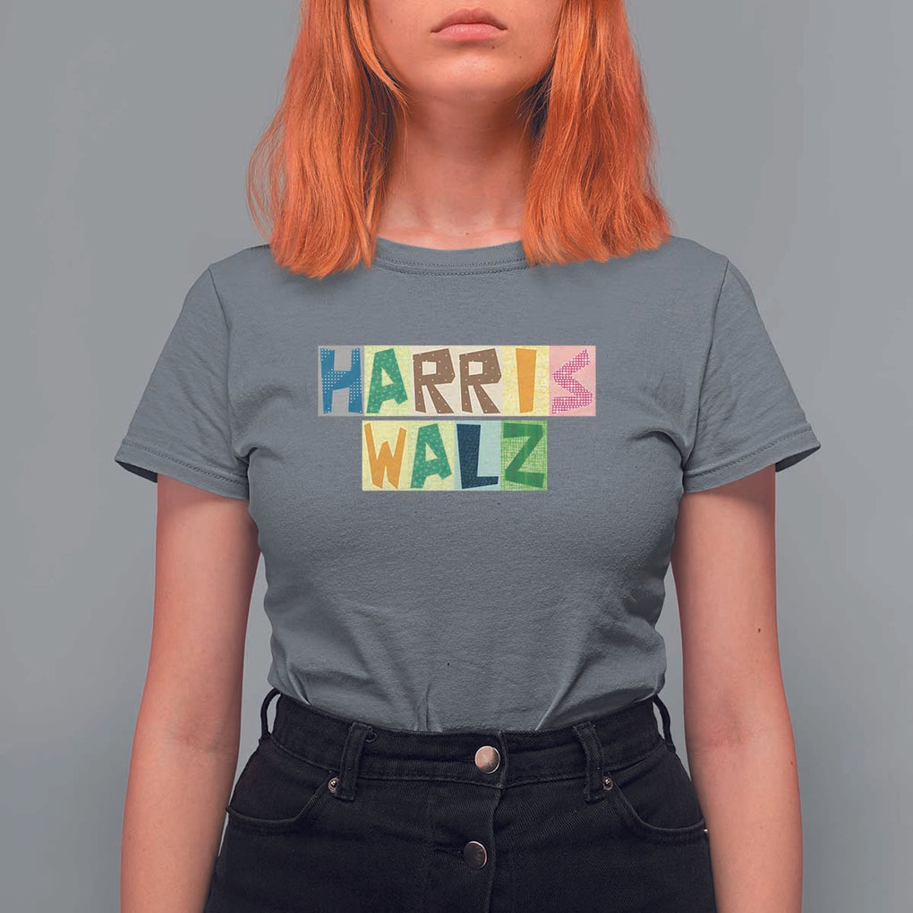 Harris Walz Supporter T Shirt For Women Colorful Quilted Paper Pattern US Presidential Election TS11 Charcoal Print Your Wear