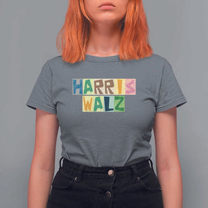 Harris Walz Supporter T Shirt For Women Colorful Quilted Paper Pattern US Presidential Election TS11 Charcoal Print Your Wear