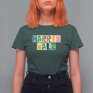 Harris Walz Supporter T Shirt For Women Colorful Quilted Paper Pattern US Presidential Election TS11 Dark Forest Green Print Your Wear