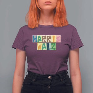 Harris Walz Supporter T Shirt For Women Colorful Quilted Paper Pattern US Presidential Election TS11 Maroon Print Your Wear