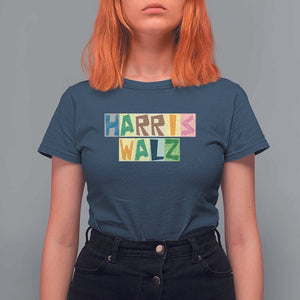 Harris Walz Supporter T Shirt For Women Colorful Quilted Paper Pattern US Presidential Election TS11 Navy Print Your Wear