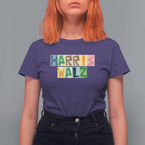Harris Walz Supporter T Shirt For Women Colorful Quilted Paper Pattern US Presidential Election TS11 Purple Print Your Wear