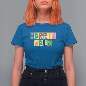 Harris Walz Supporter T Shirt For Women Colorful Quilted Paper Pattern US Presidential Election TS11 Royal Blue Print Your Wear