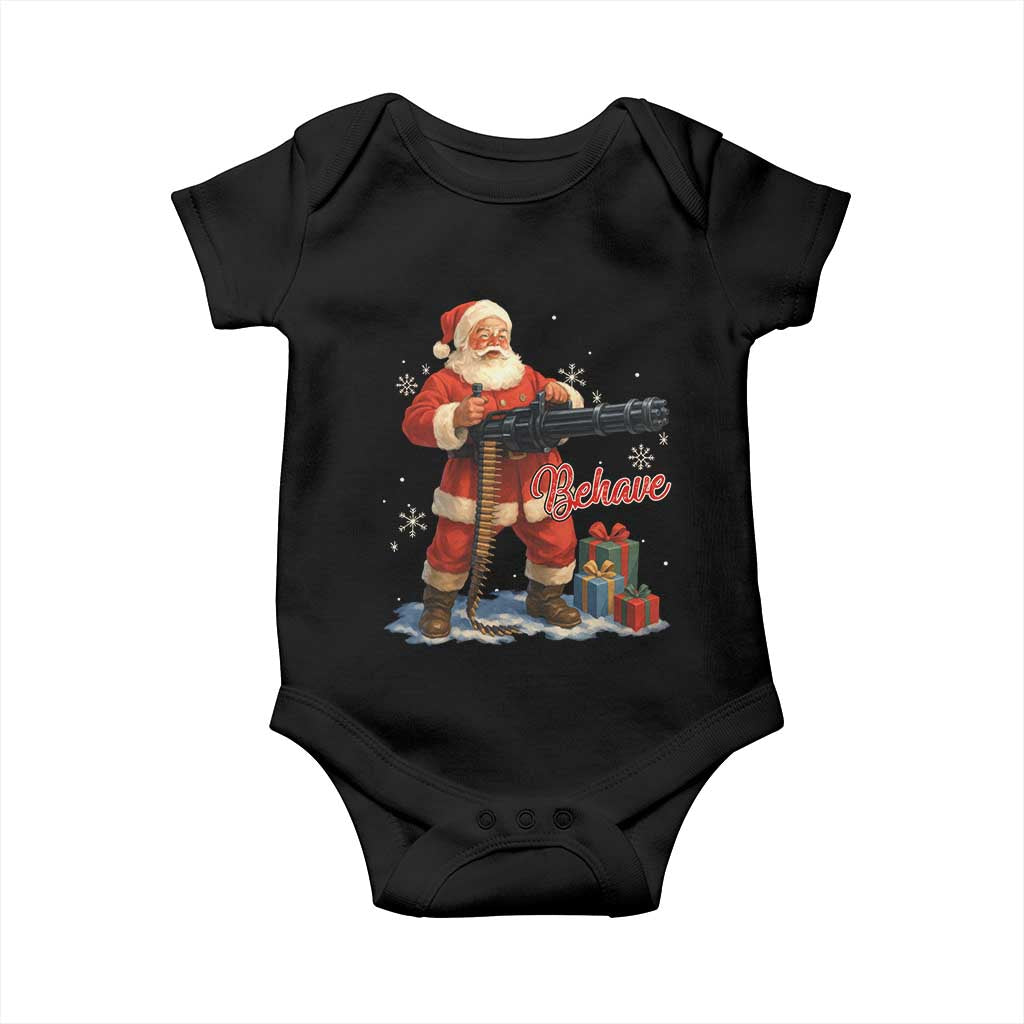Christmas Santa Machine Gun Baby Onesie Behave Xmas Gun Lover TS11 Black Print Your Wear