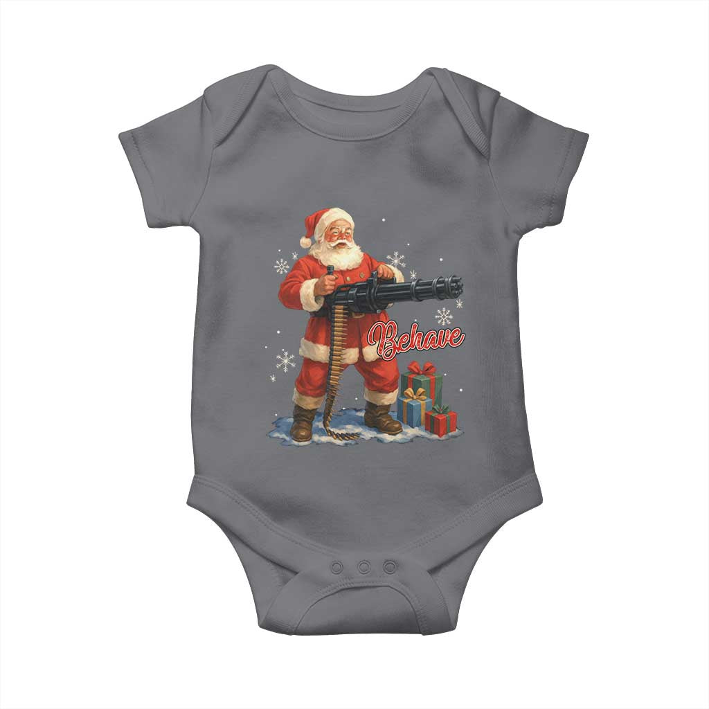 Christmas Santa Machine Gun Baby Onesie Behave Xmas Gun Lover TS11 Charcoal Print Your Wear