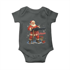 Christmas Santa Machine Gun Baby Onesie Behave Xmas Gun Lover TS11 Dark Heather Print Your Wear