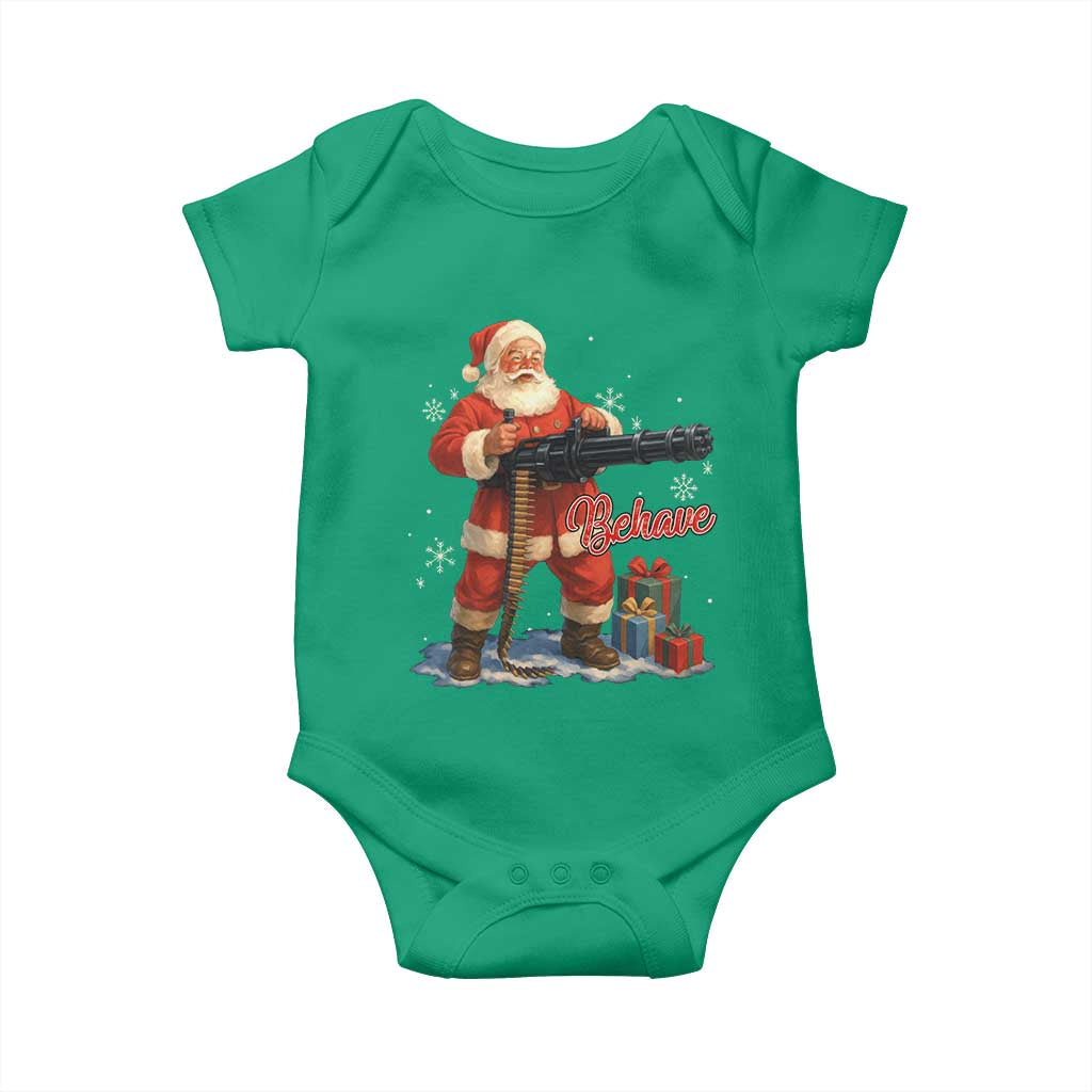 Christmas Santa Machine Gun Baby Onesie Behave Xmas Gun Lover TS11 Irish Green Print Your Wear