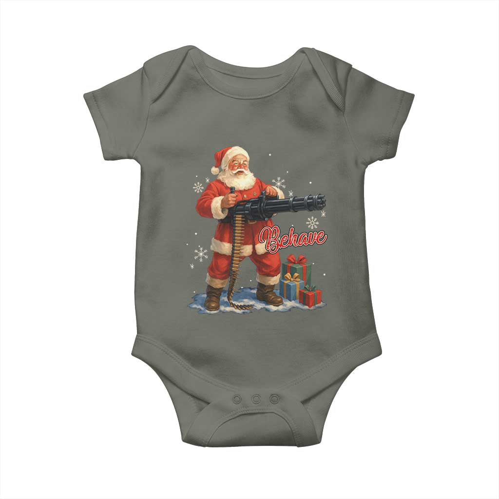 Christmas Santa Machine Gun Baby Onesie Behave Xmas Gun Lover TS11 Military Green Print Your Wear