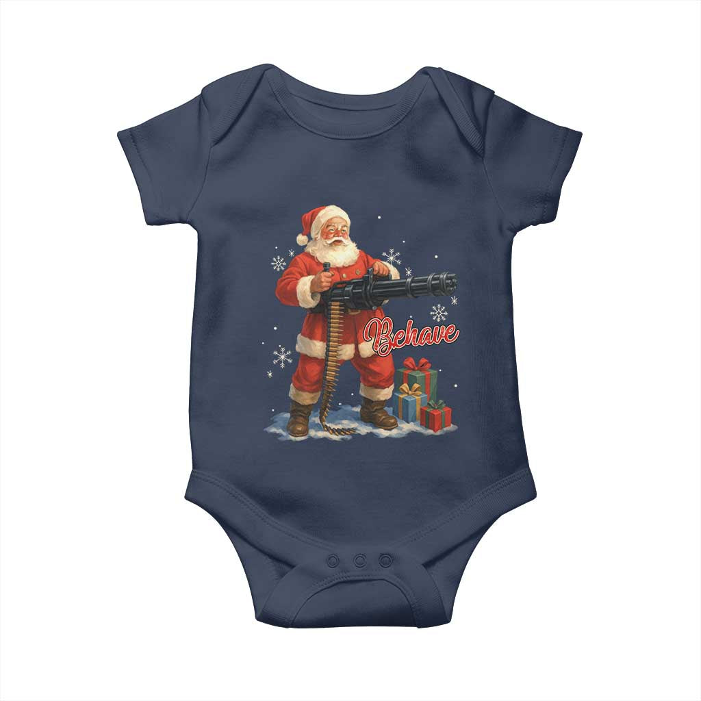 Christmas Santa Machine Gun Baby Onesie Behave Xmas Gun Lover TS11 Navy Print Your Wear